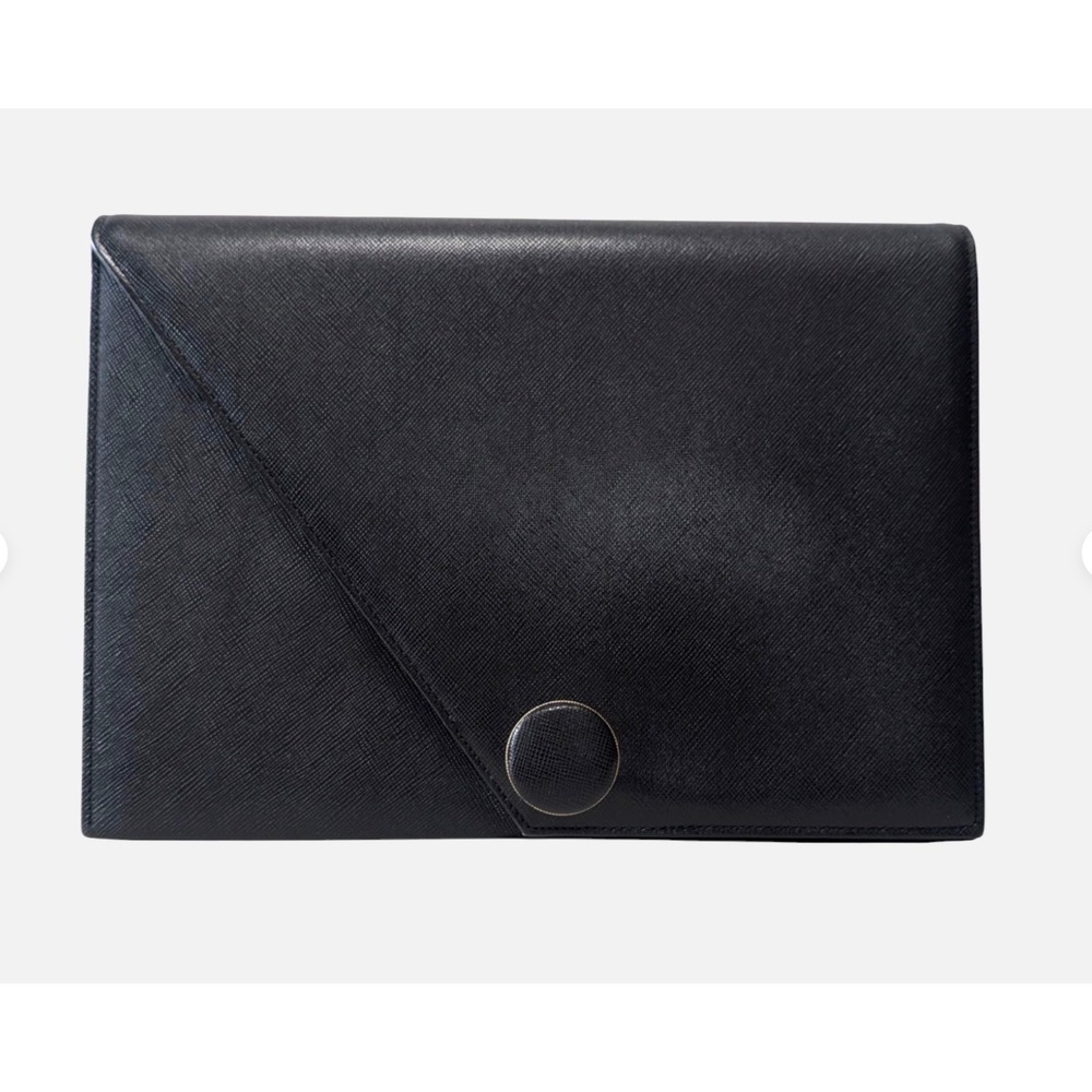 Vintage Yves Saint Laurent YSL Black Saffiano Leather Envelope Button Clutch Bag
